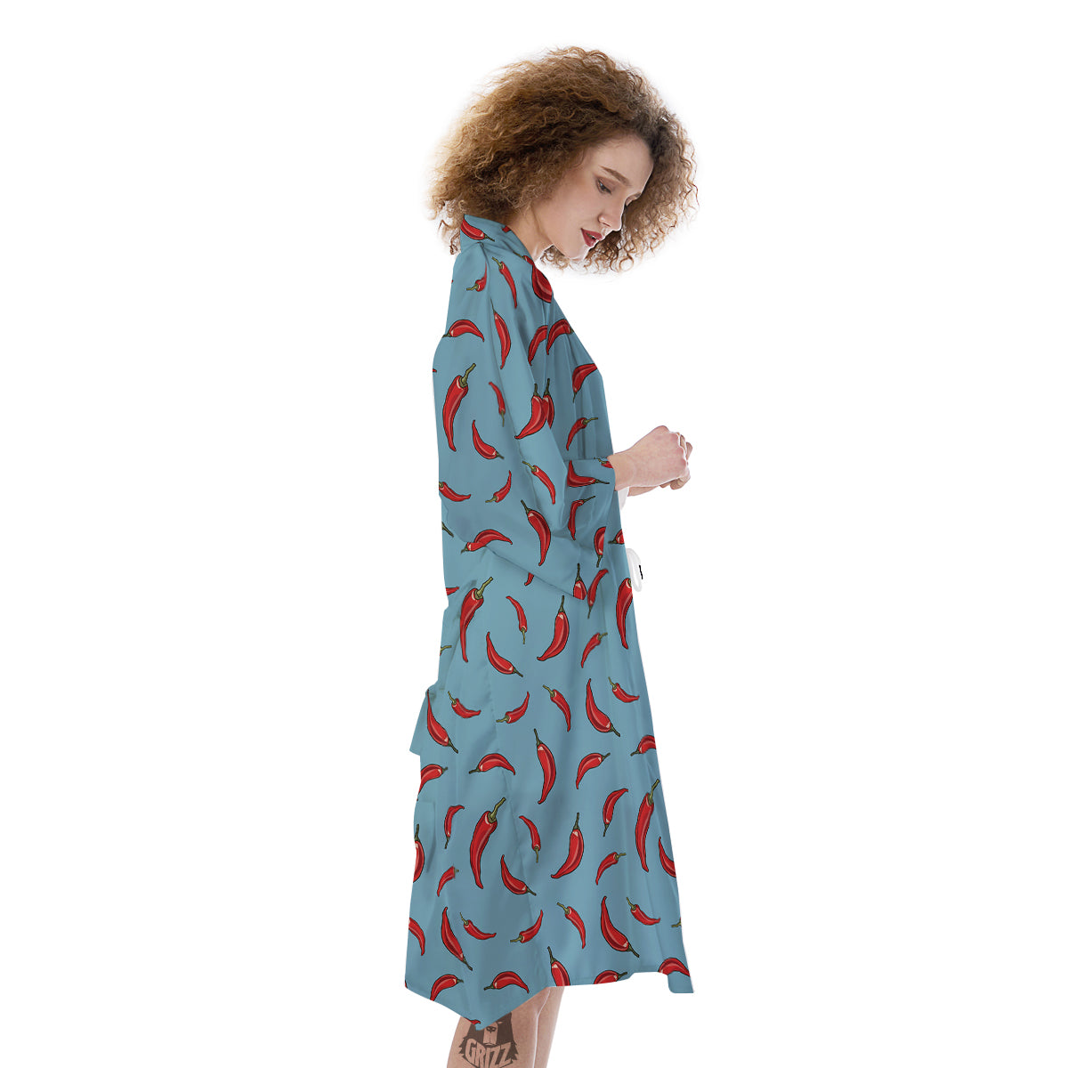 Blue And Chili Pepper Print Pattern Kimono-grizzshop