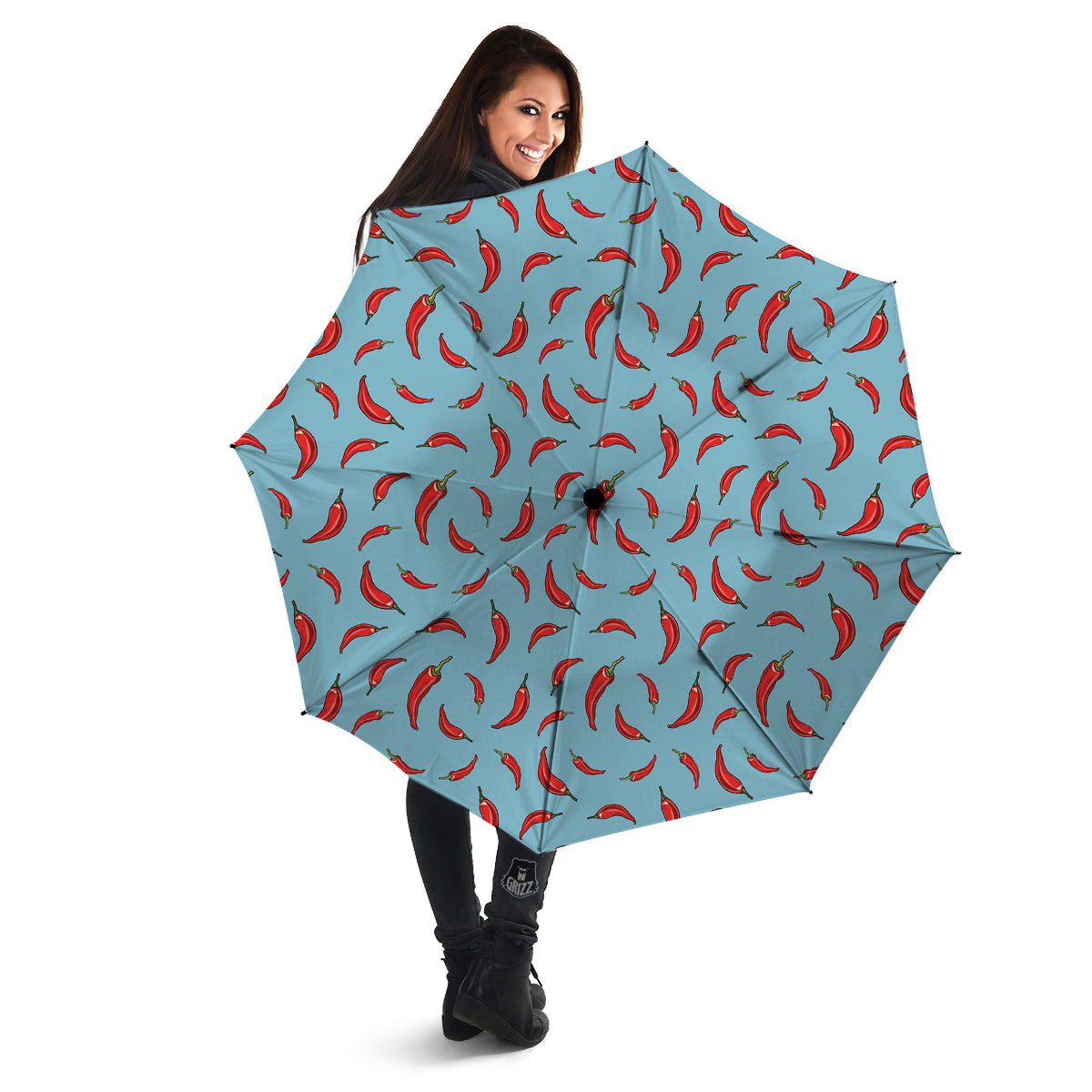 Blue And Chili Pepper Print Pattern Umbrella-grizzshop