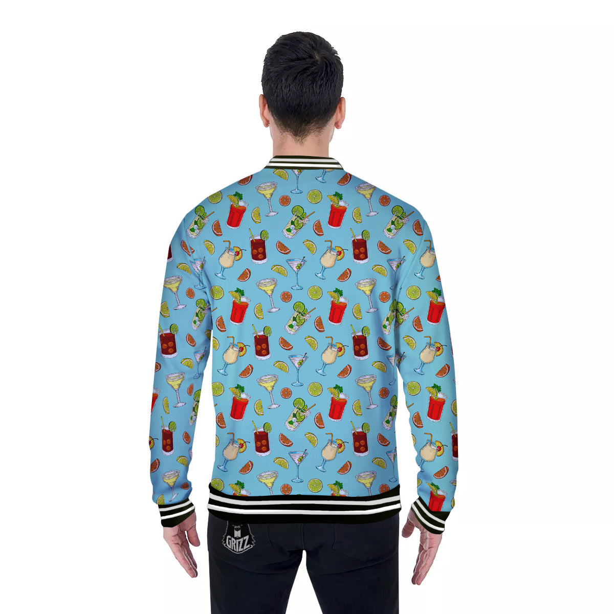 Blue And Cocktail Print Pattern Baseball Jacket-grizzshop