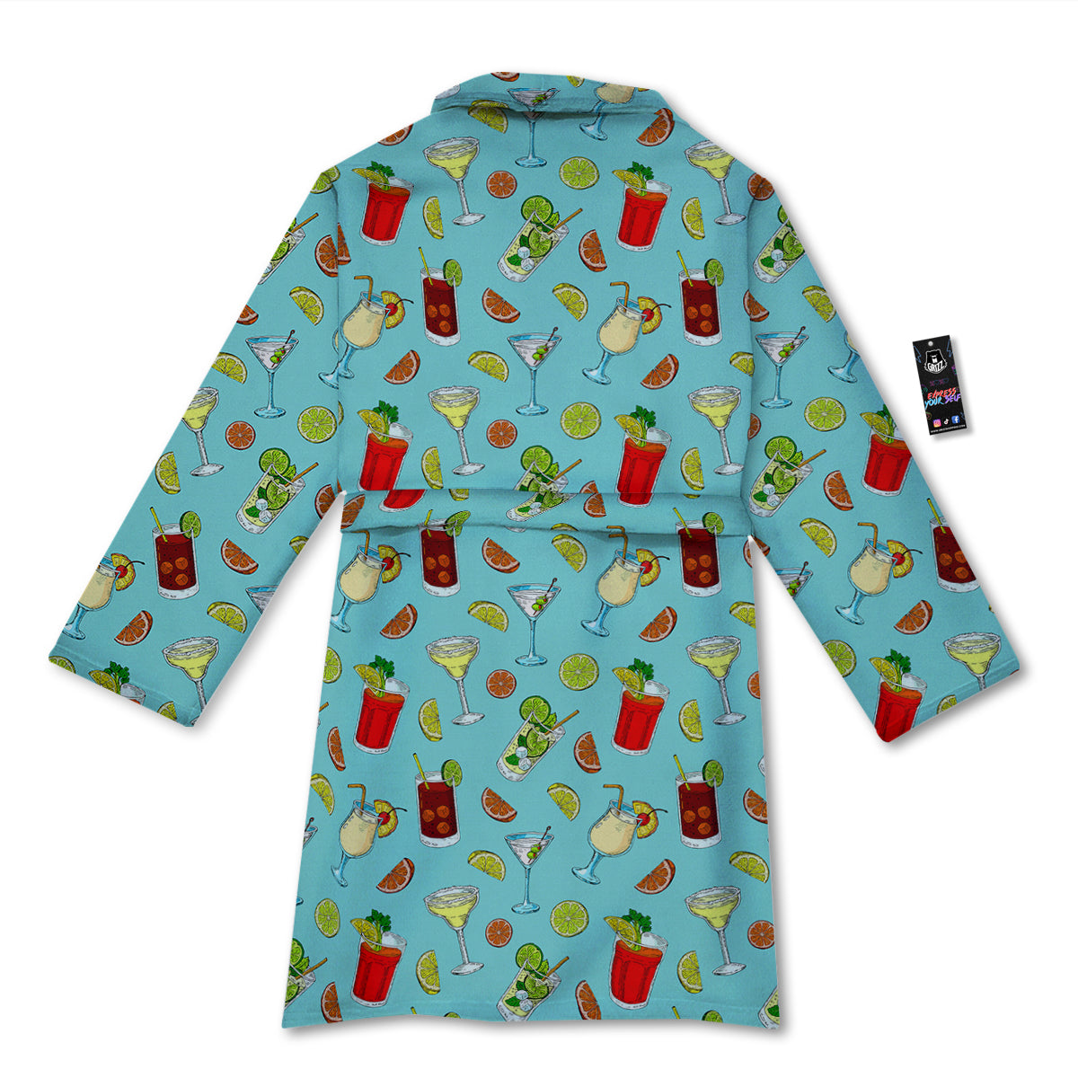 Blue And Cocktail Print Pattern Bathrobe-grizzshop