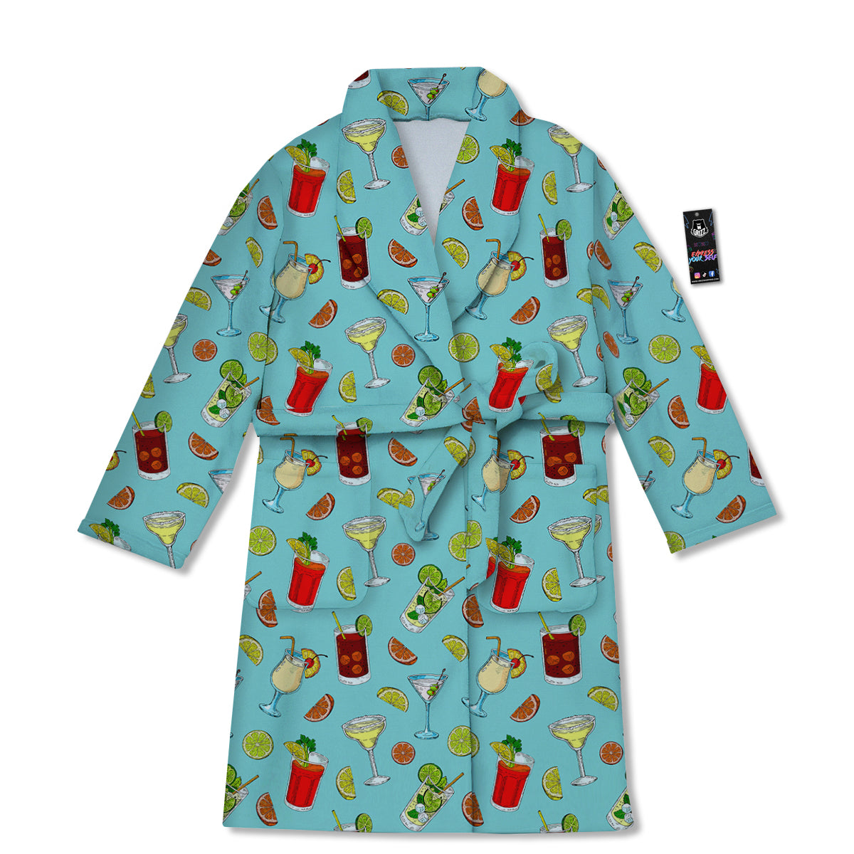 Blue And Cocktail Print Pattern Bathrobe-grizzshop