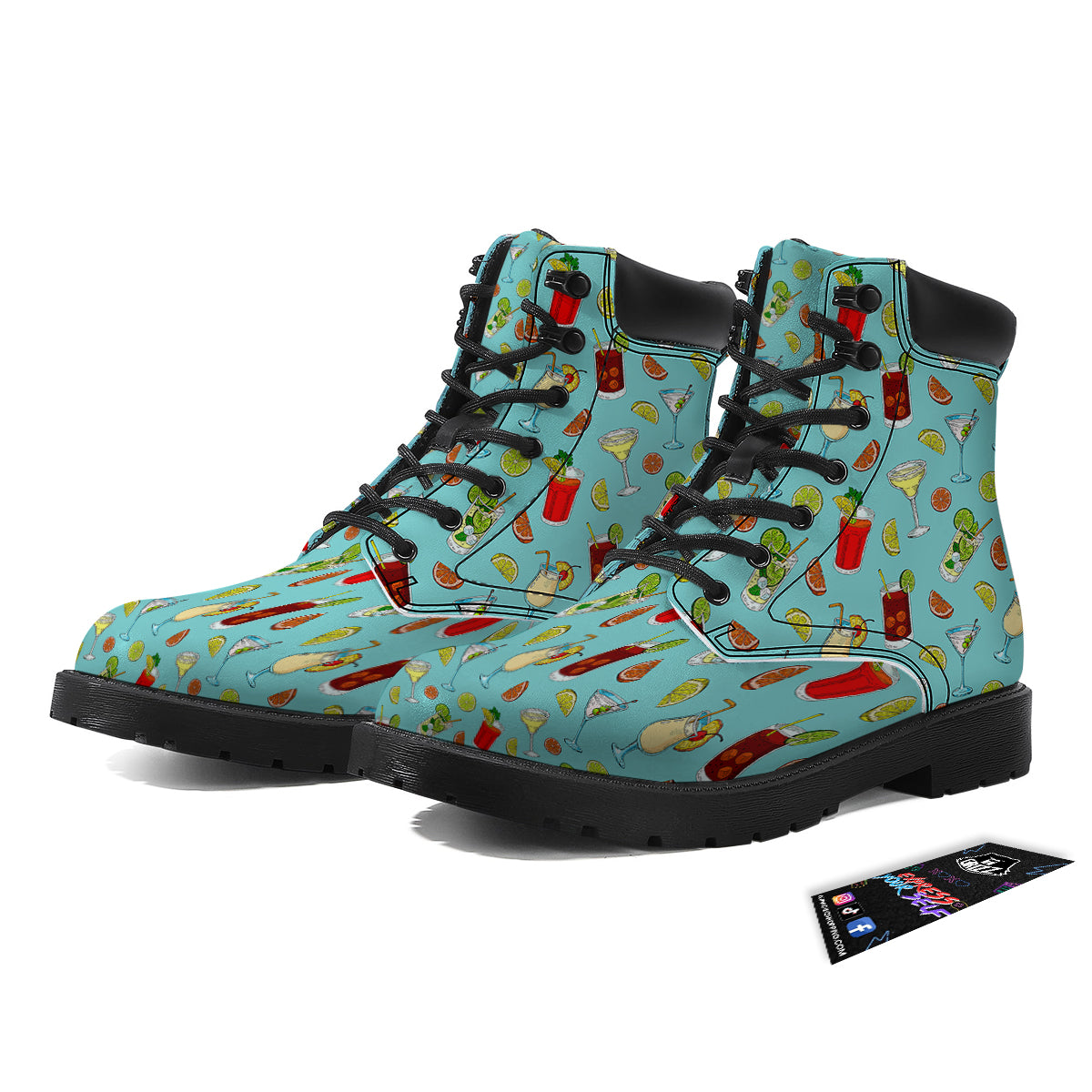 Blue And Cocktail Print Pattern Boots-grizzshop