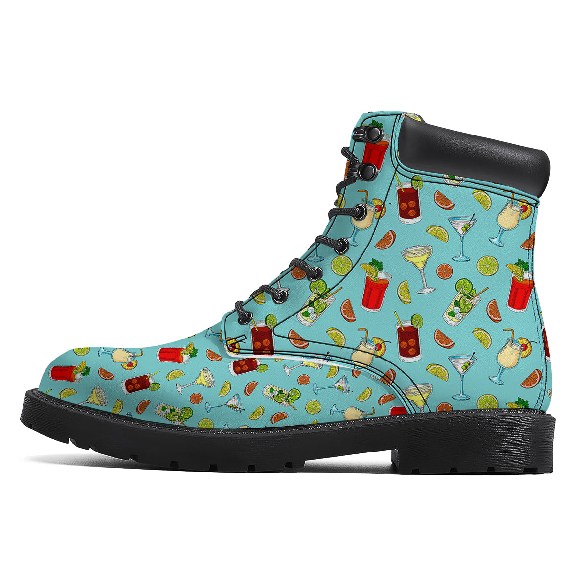 Blue And Cocktail Print Pattern Boots-grizzshop