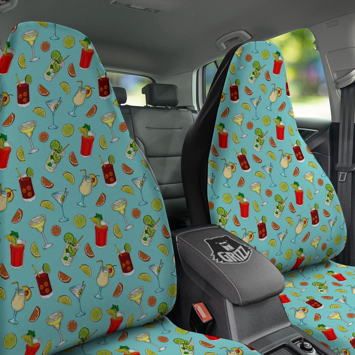 Blue And Cocktail Print Pattern Car Seat Covers-grizzshop