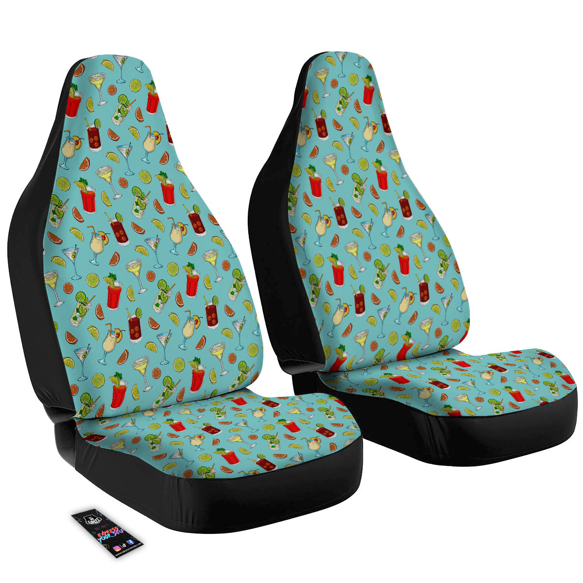 Blue And Cocktail Print Pattern Car Seat Covers-grizzshop