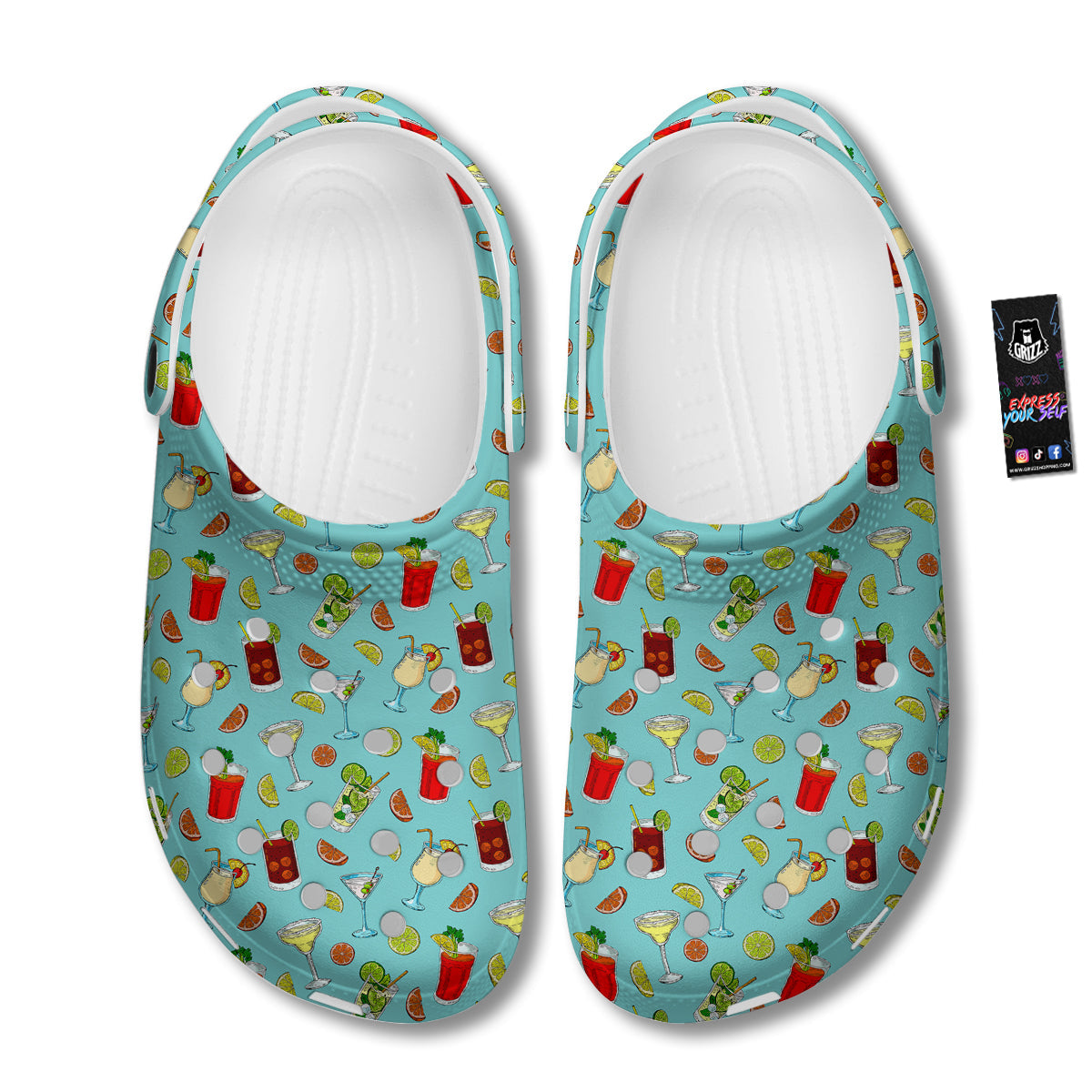 Blue And Cocktail Print Pattern Clog-grizzshop