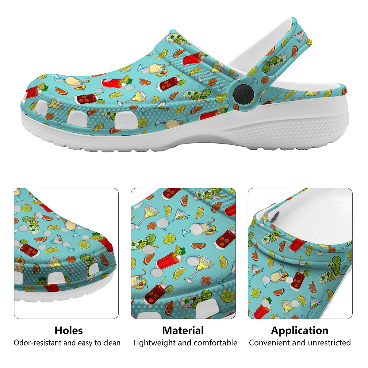 Blue And Cocktail Print Pattern Clog-grizzshop