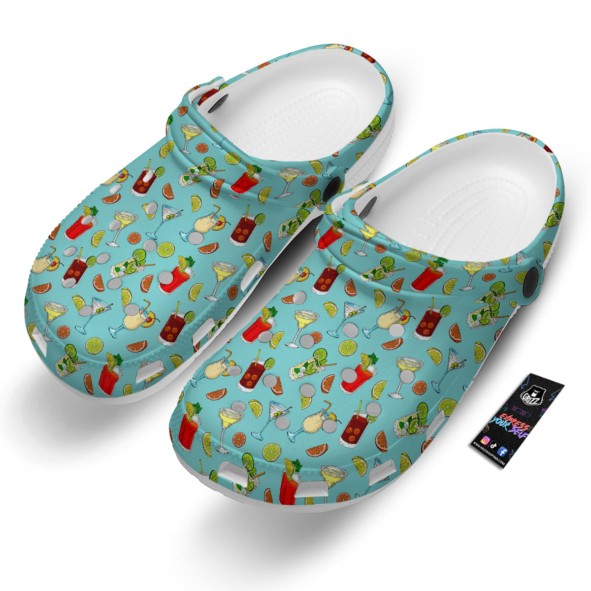 Blue And Cocktail Print Pattern Clog-grizzshop