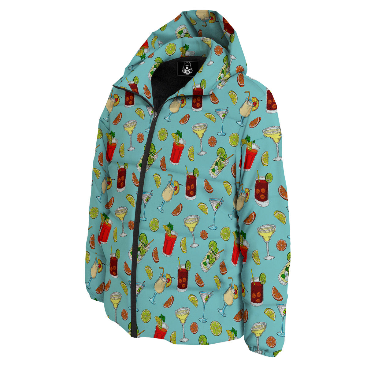 Blue And Cocktail Print Pattern Down Jacket-grizzshop