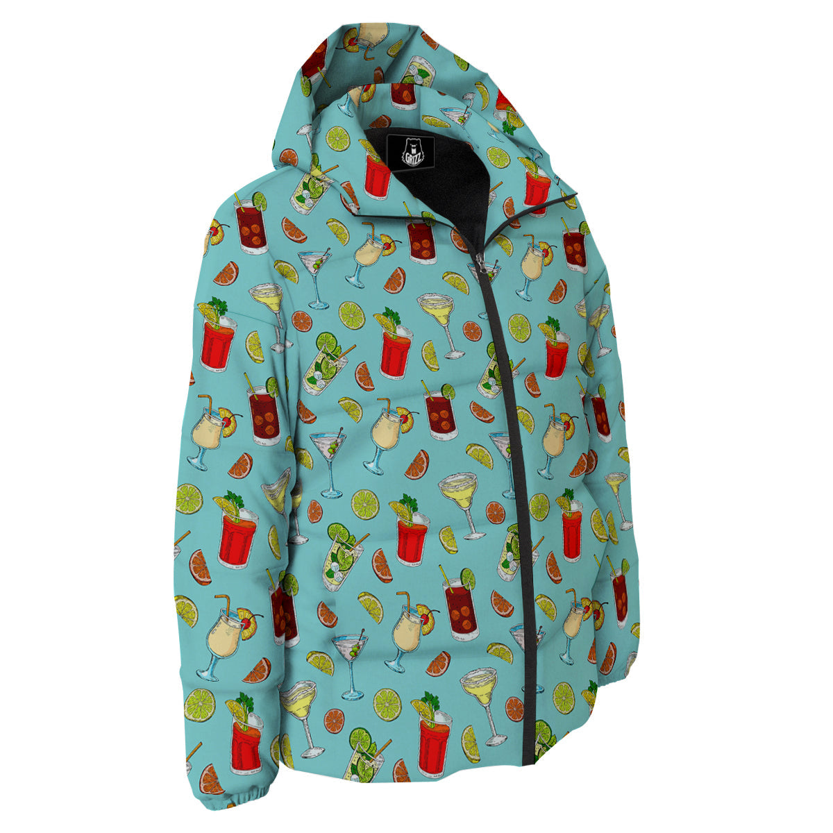 Blue And Cocktail Print Pattern Down Jacket-grizzshop