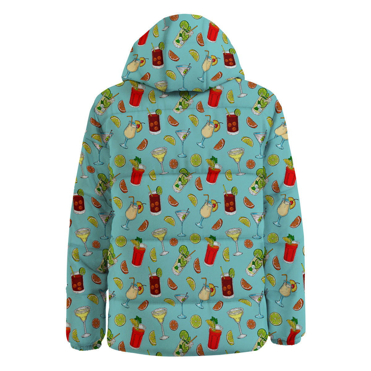 Blue And Cocktail Print Pattern Down Jacket-grizzshop