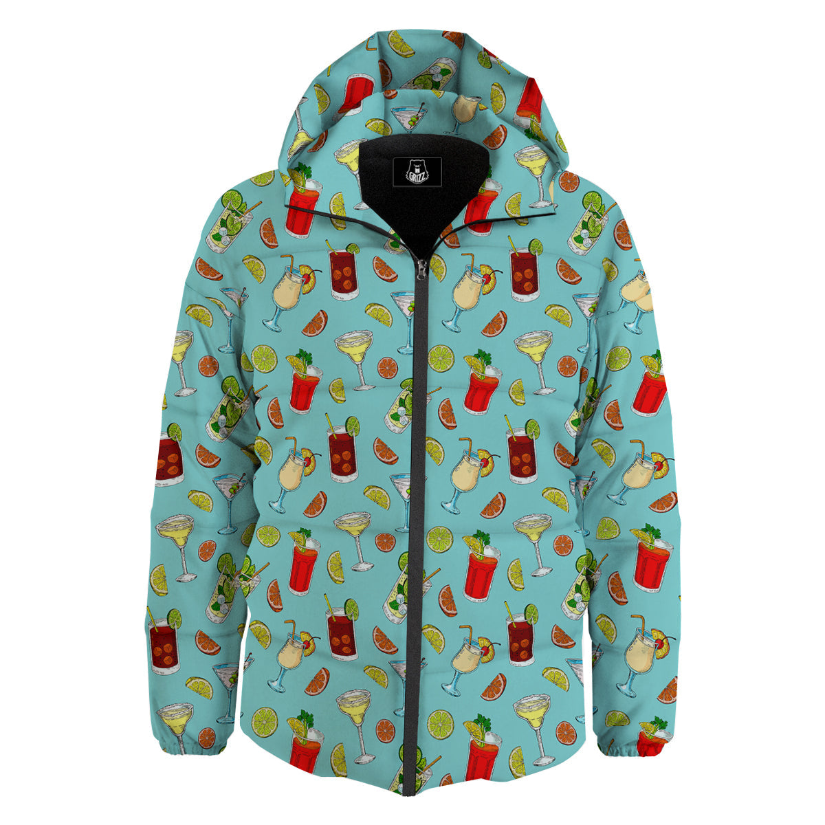 Blue And Cocktail Print Pattern Down Jacket-grizzshop