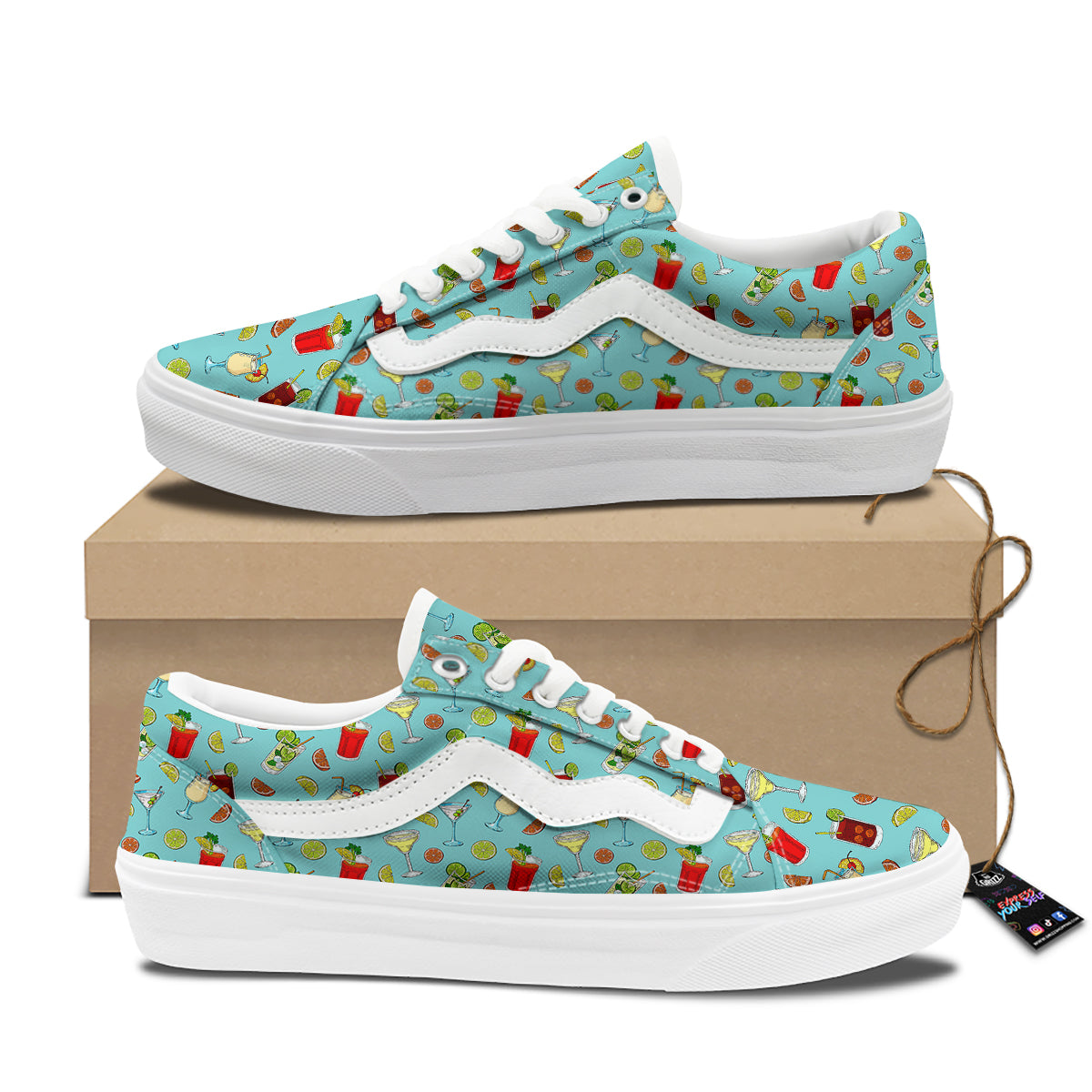 Blue And Cocktail Print Pattern Skate Shoes-grizzshop