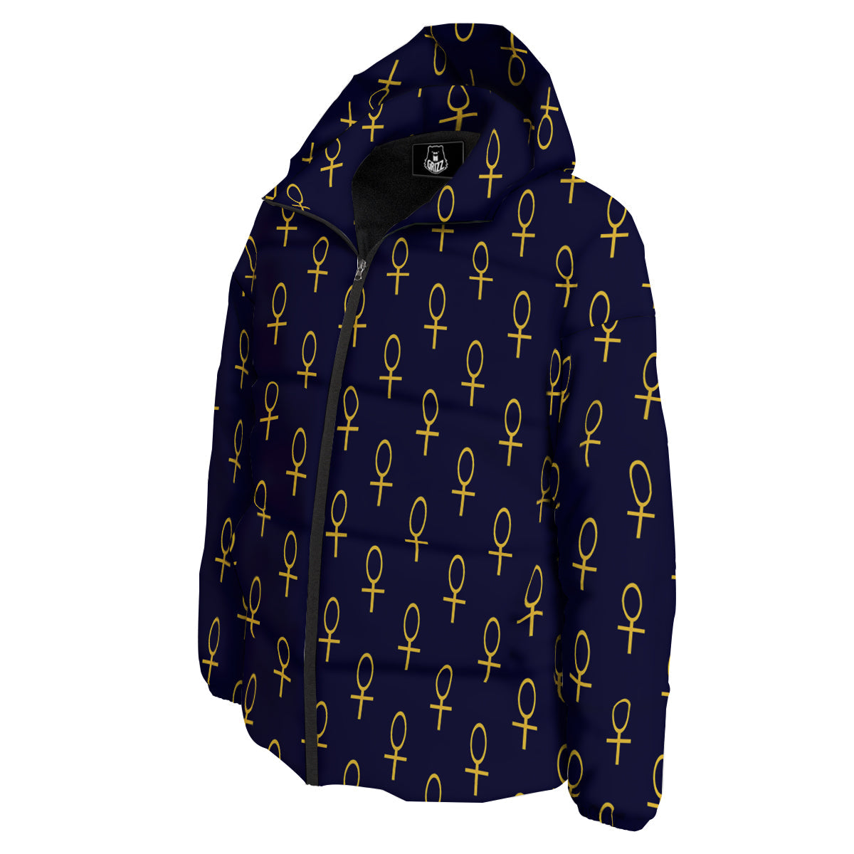 Blue And Gold Ankh Print Pattern Down Jacket-grizzshop