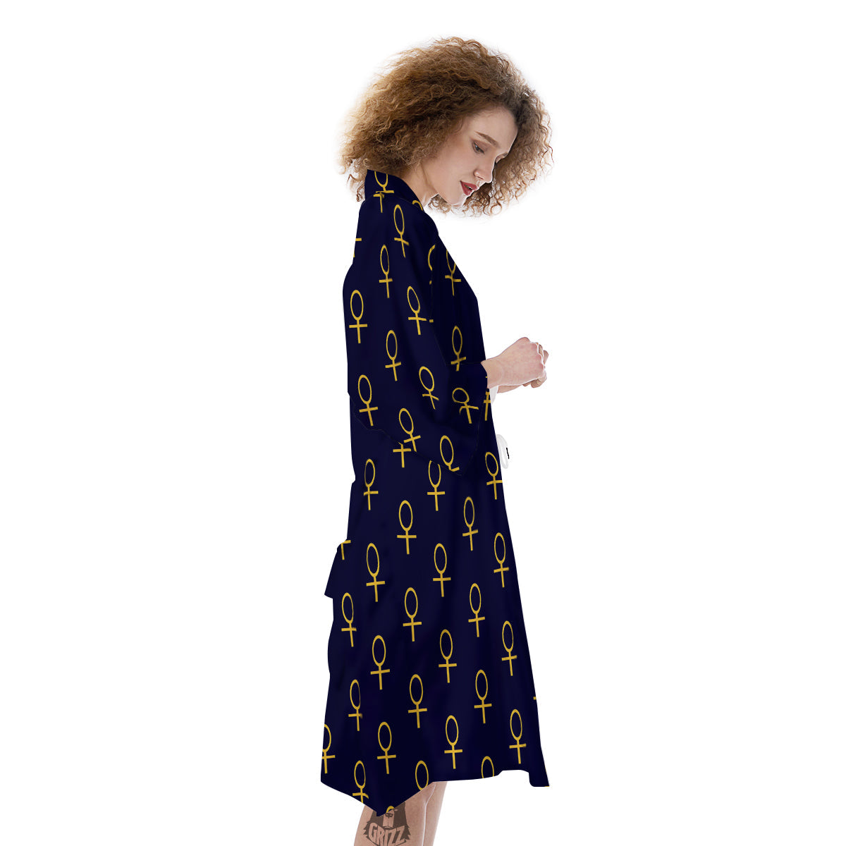 Blue And Gold Ankh Print Pattern Kimono-grizzshop