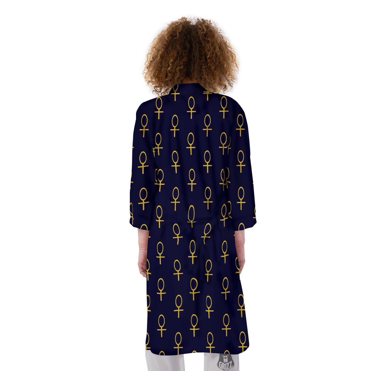 Blue And Gold Ankh Print Pattern Kimono-grizzshop