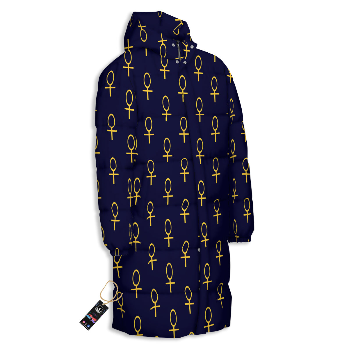 Blue And Gold Ankh Print Pattern Long Down Jacket-grizzshop