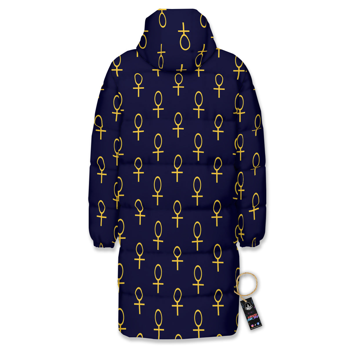 Blue And Gold Ankh Print Pattern Long Down Jacket-grizzshop