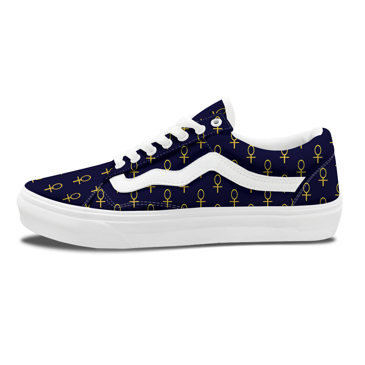 Blue And Gold Ankh Print Pattern Skate Shoes-grizzshop