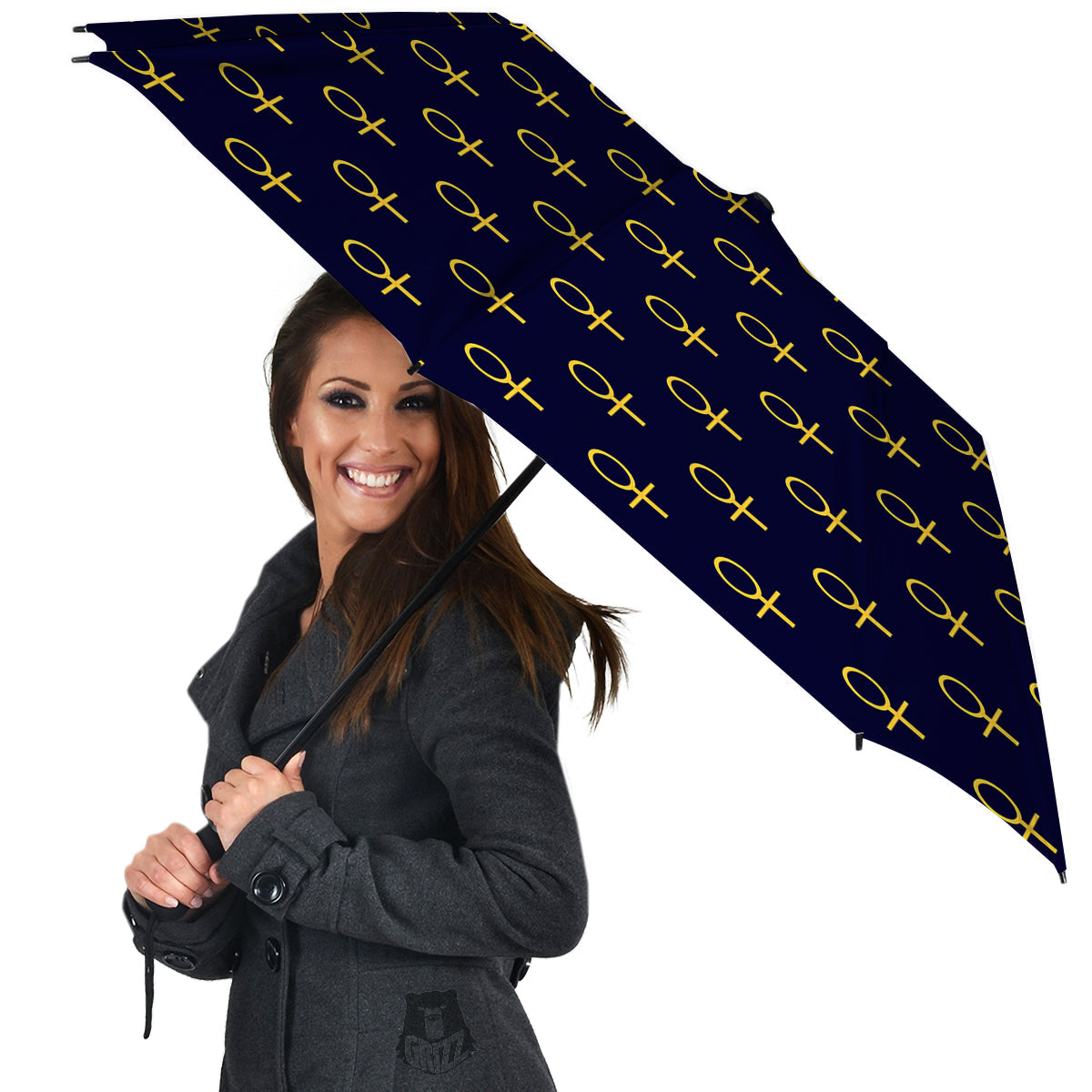 Blue And Gold Ankh Print Pattern Umbrella-grizzshop