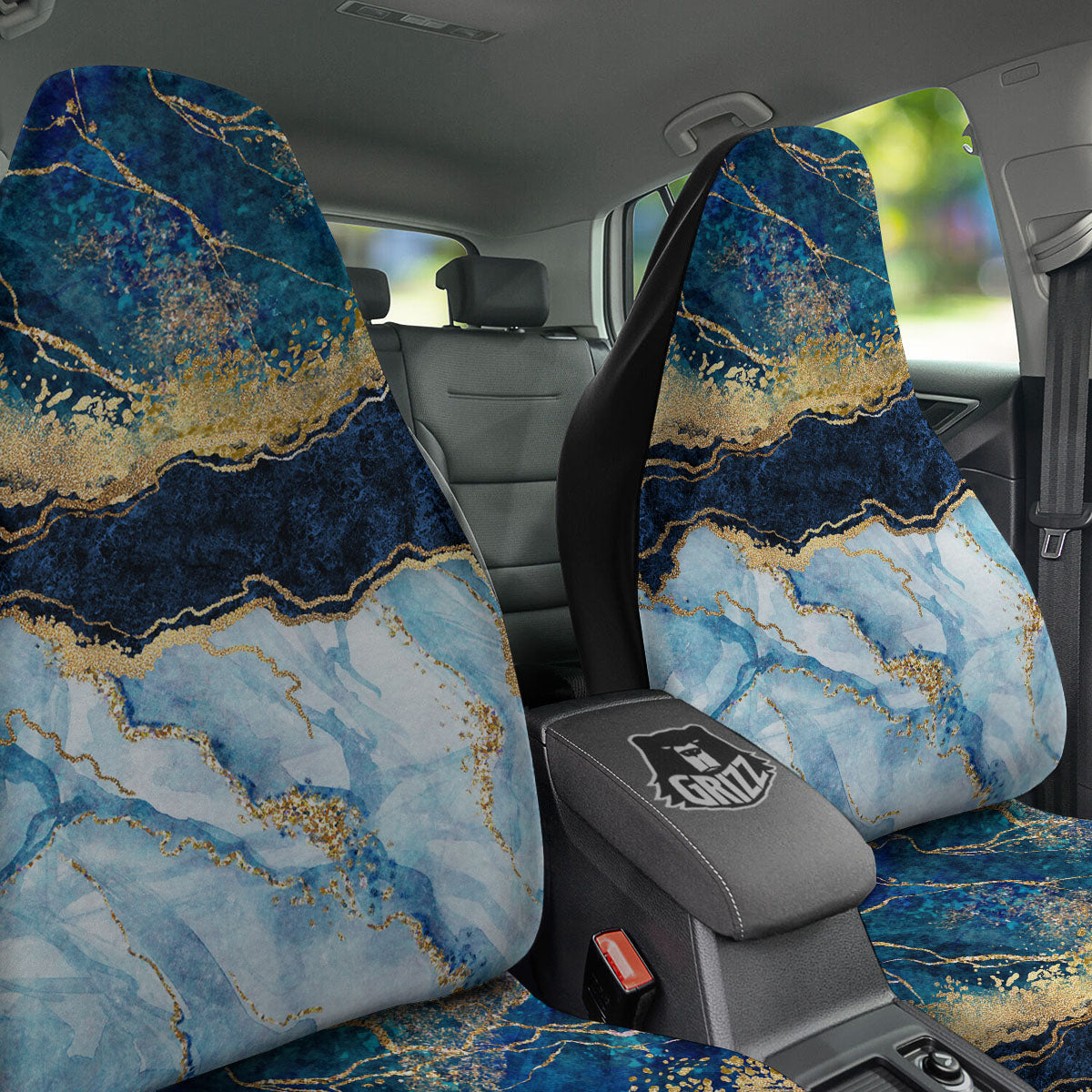 Blue And Gold Marble Print Car Seat Covers-grizzshop