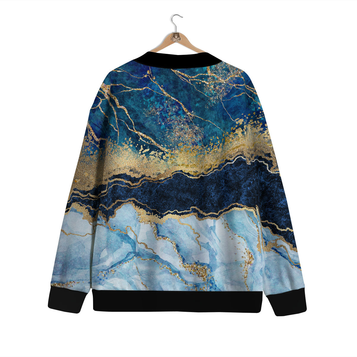 Blue And Gold Marble Print Cardigan-grizzshop