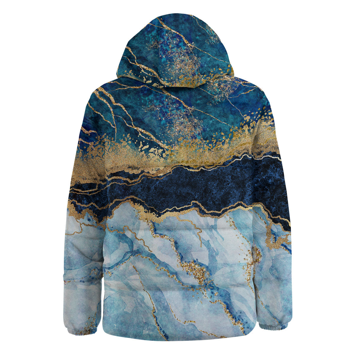 Blue And Gold Marble Print Down Jacket-grizzshop