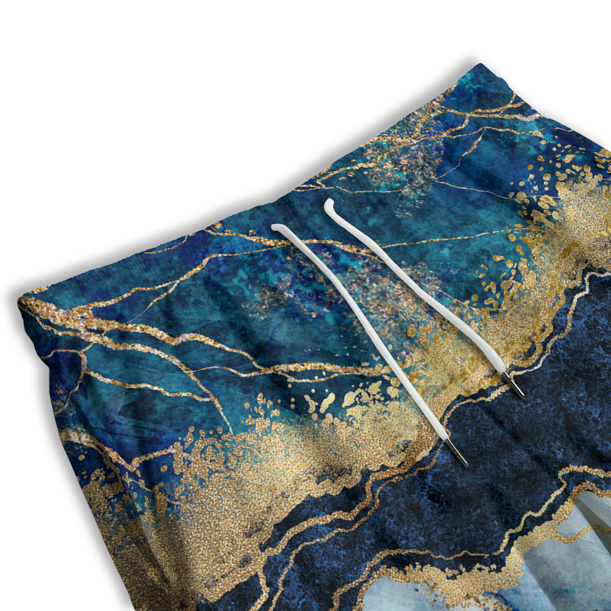 Blue And Gold Marble Print Men's Athletic Shorts