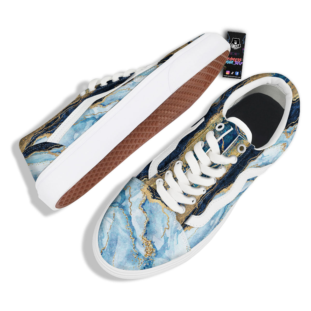 Blue And Gold Marble Print Skate Shoes-grizzshop