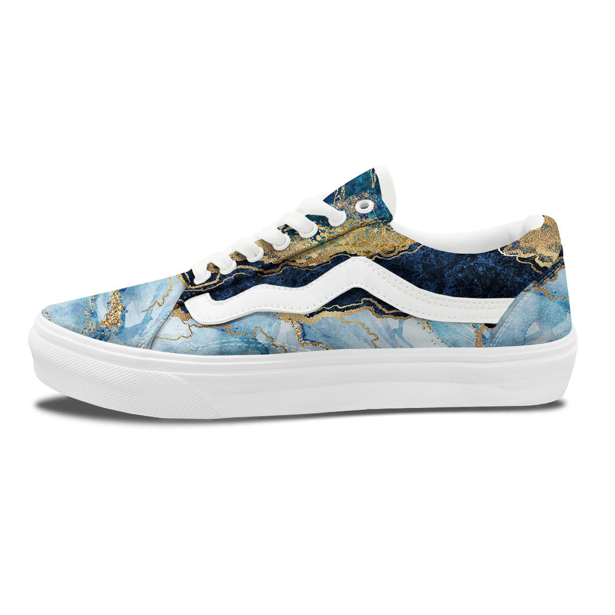 Blue And Gold Marble Print Skate Shoes-grizzshop