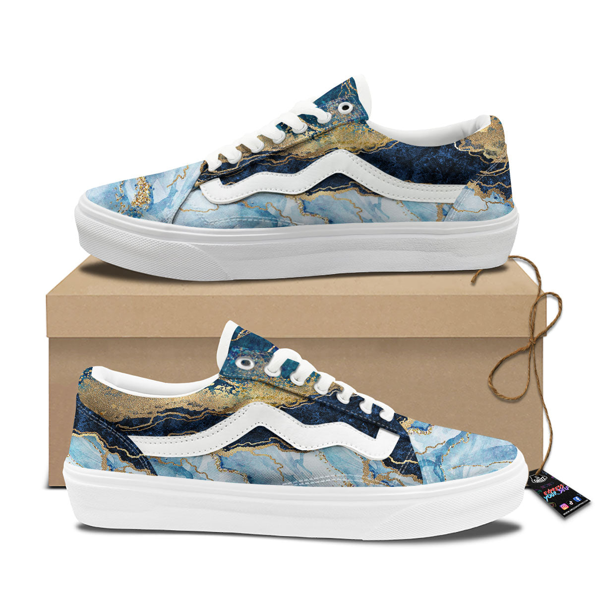Blue And Gold Marble Print Skate Shoes-grizzshop