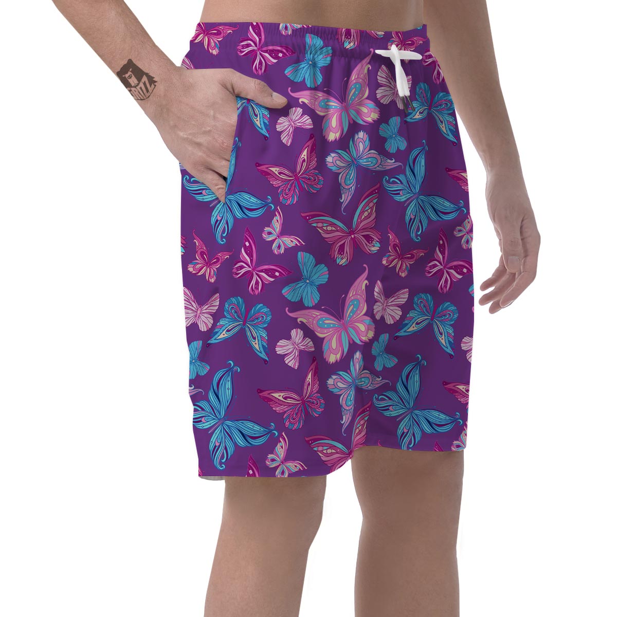 Blue And Pink Butterfly Print Men's Shorts-grizzshop