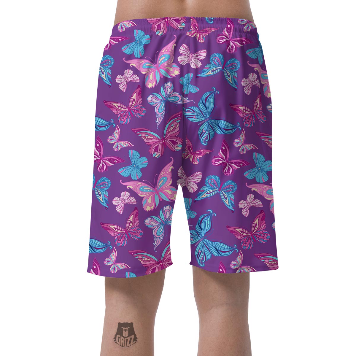 Blue And Pink Butterfly Print Men's Shorts-grizzshop