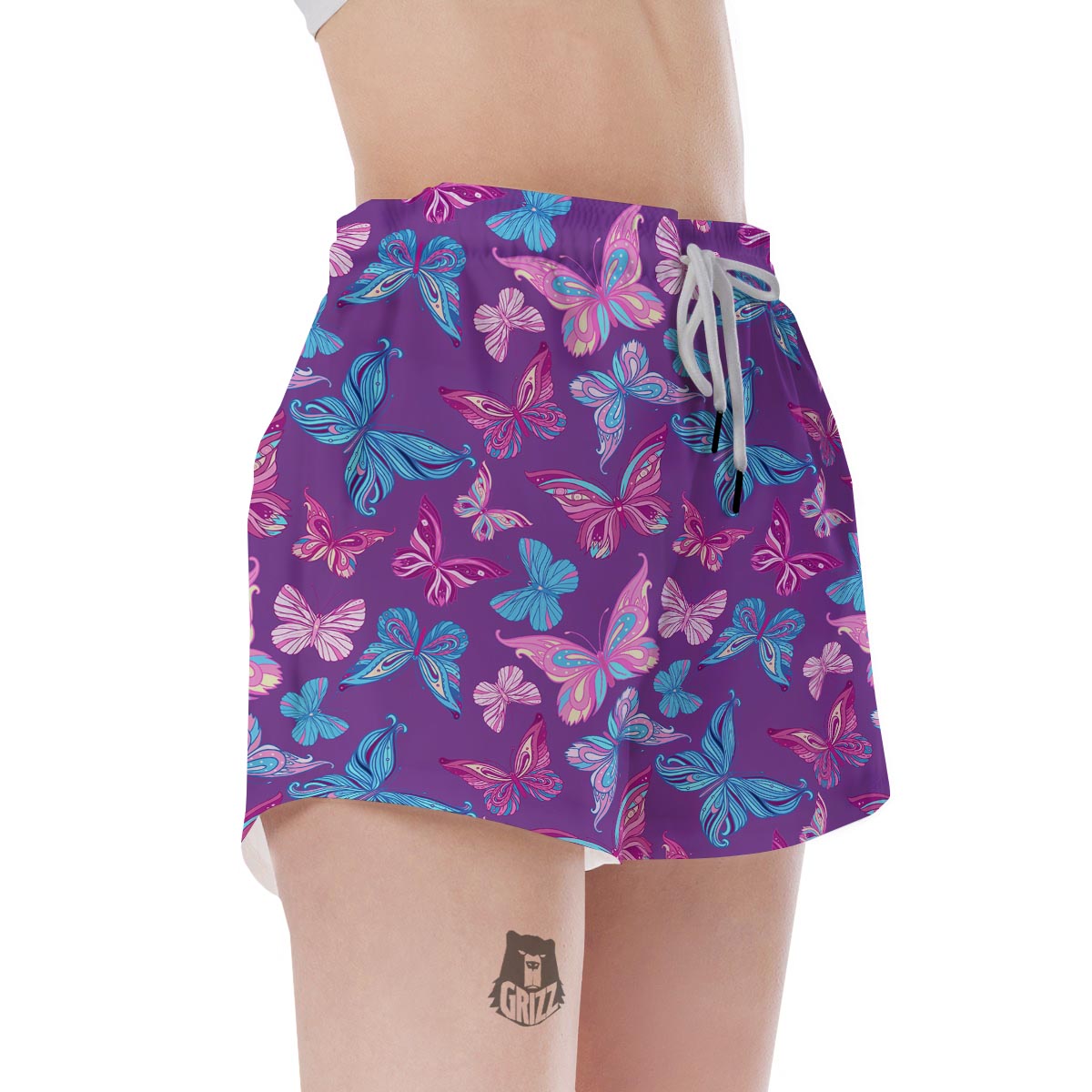 Blue And Pink Butterfly Print Women's Shorts-grizzshop