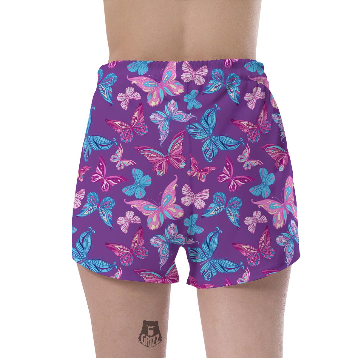 Blue And Pink Butterfly Print Women's Shorts-grizzshop