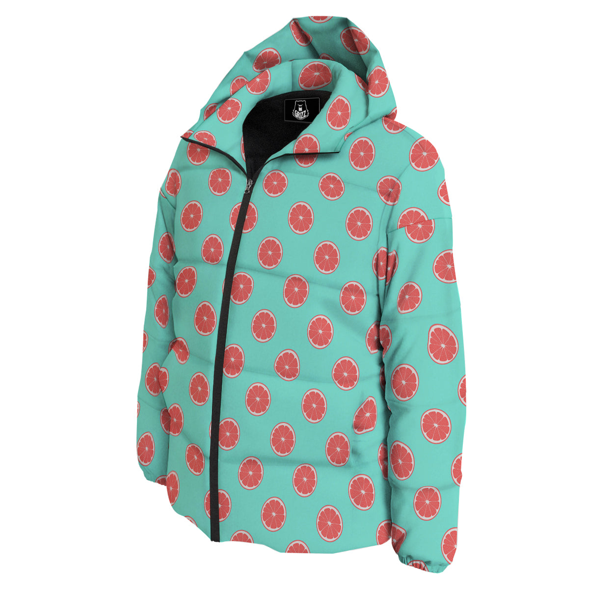 Blue And Pink Grapefruit Sliced Print Pattern Down Jacket-grizzshop