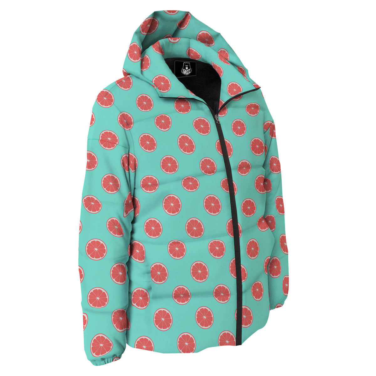 Blue And Pink Grapefruit Sliced Print Pattern Down Jacket-grizzshop