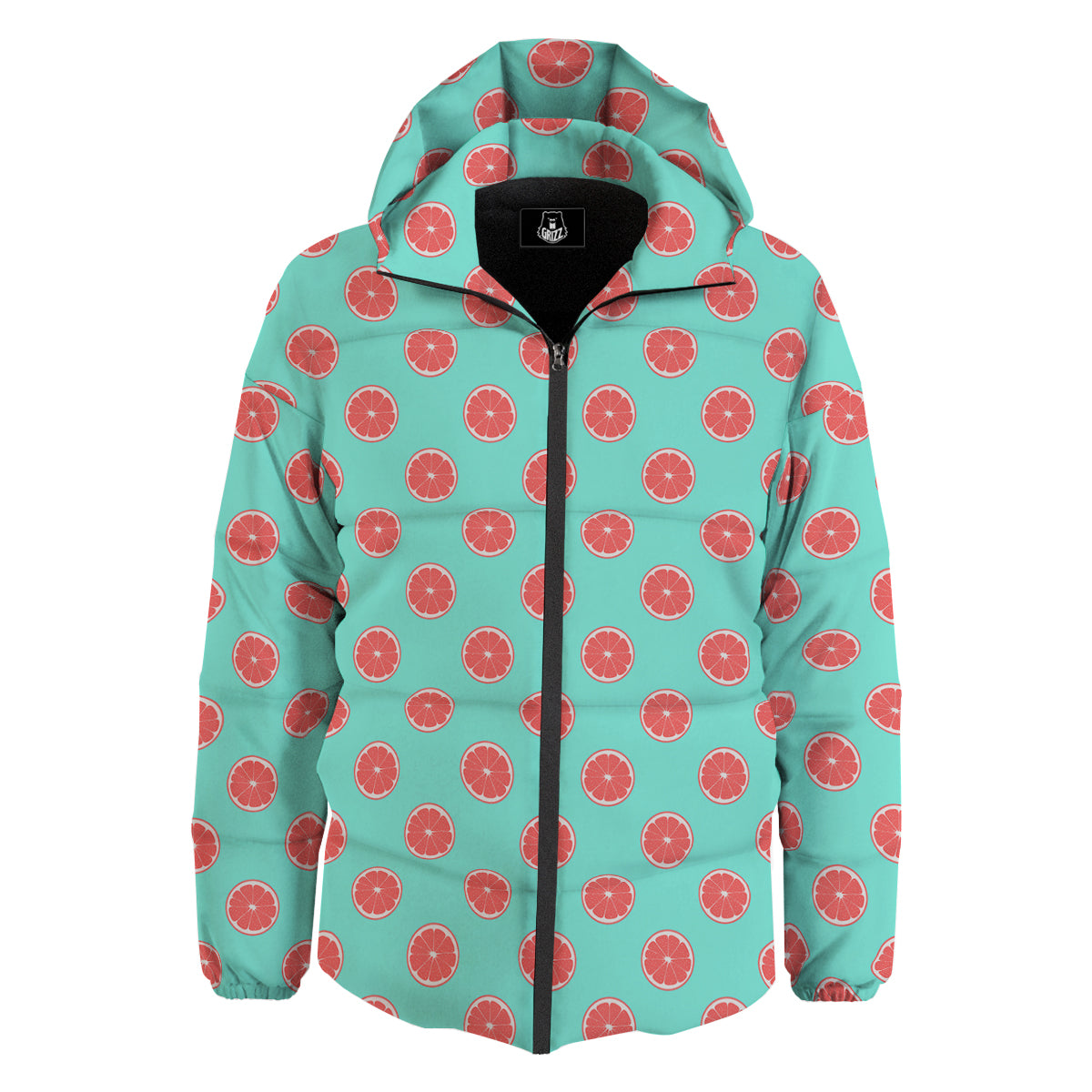 Blue And Pink Grapefruit Sliced Print Pattern Down Jacket-grizzshop