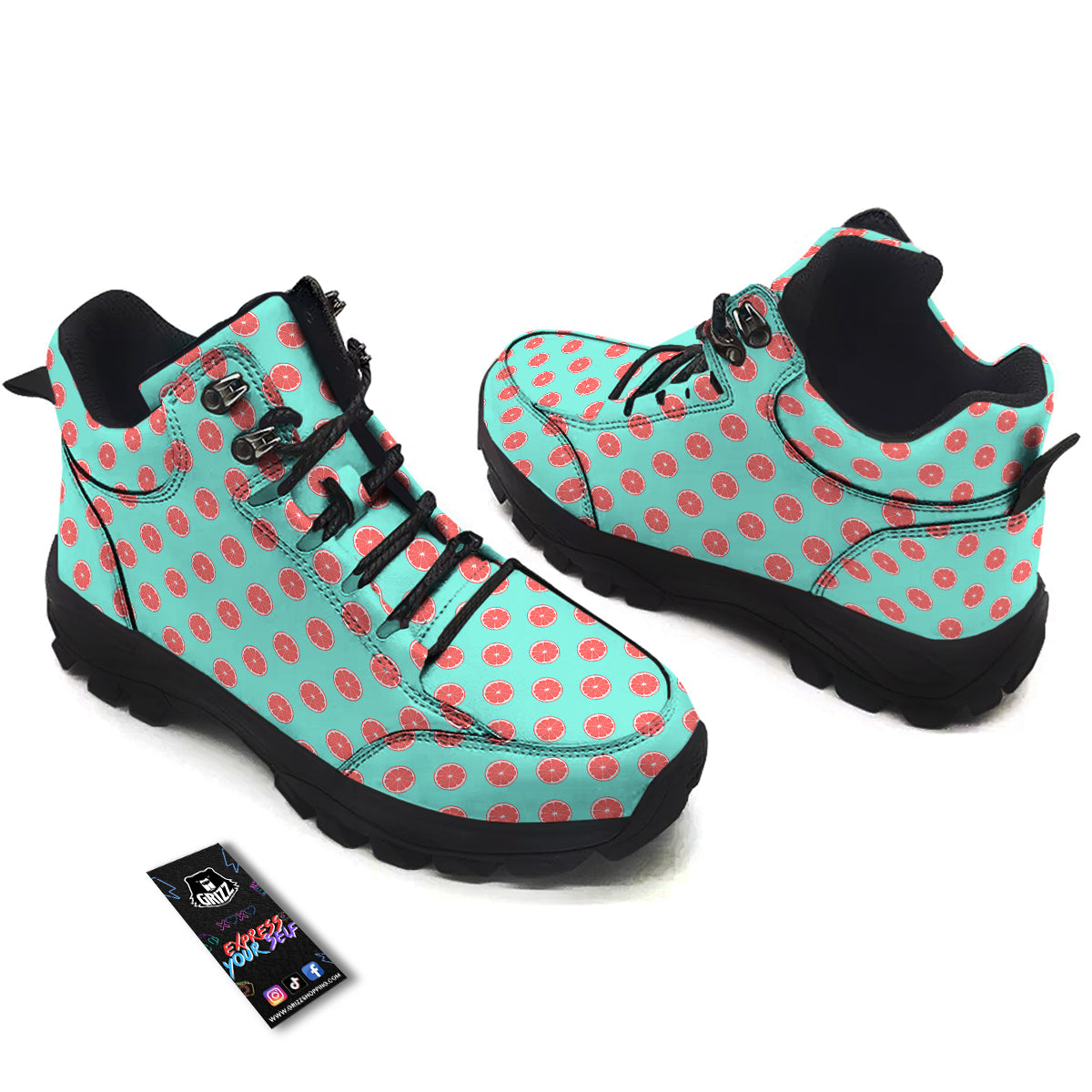 Blue And Pink Grapefruit Sliced Print Pattern Hiking Shoes-grizzshop