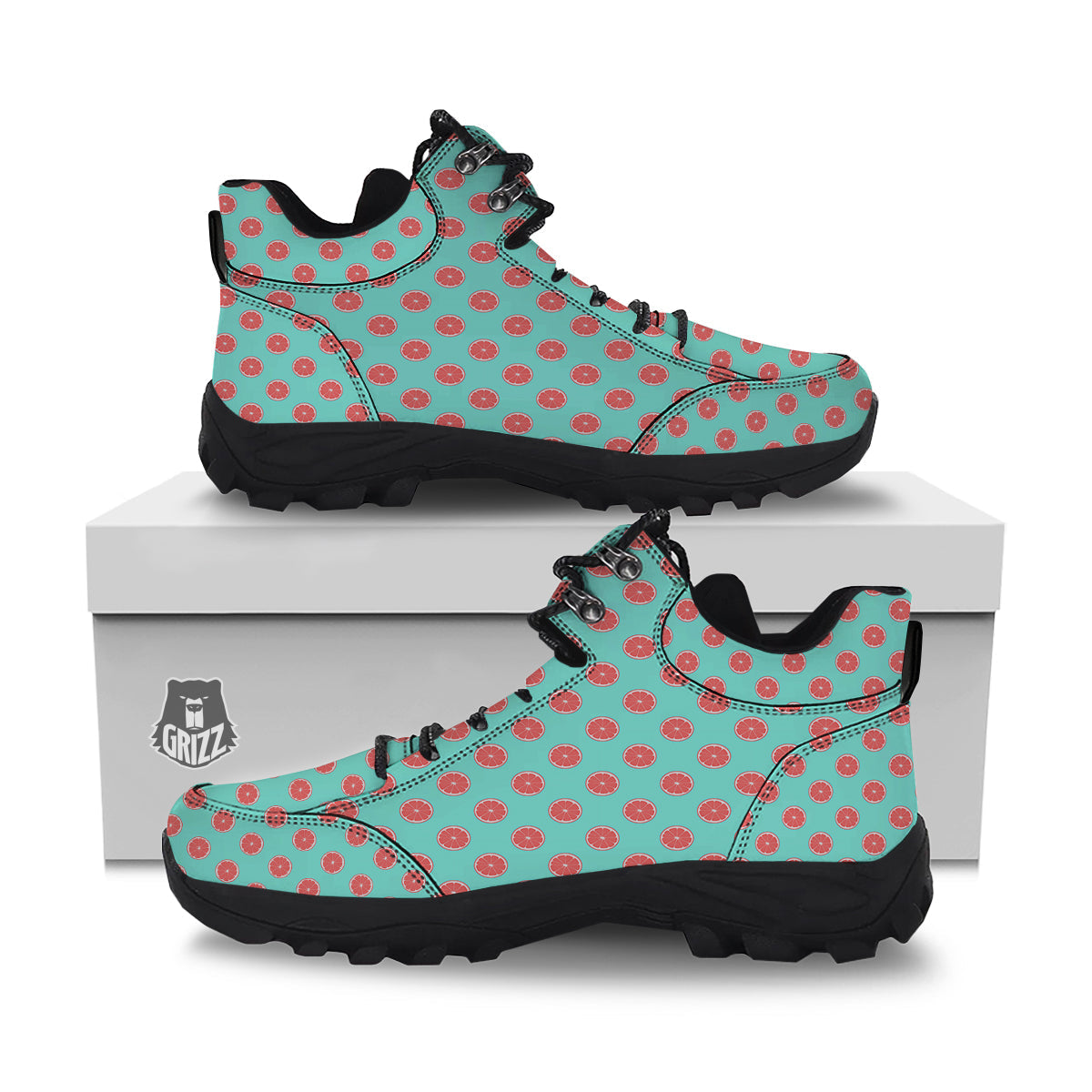 Blue And Pink Grapefruit Sliced Print Pattern Hiking Shoes-grizzshop