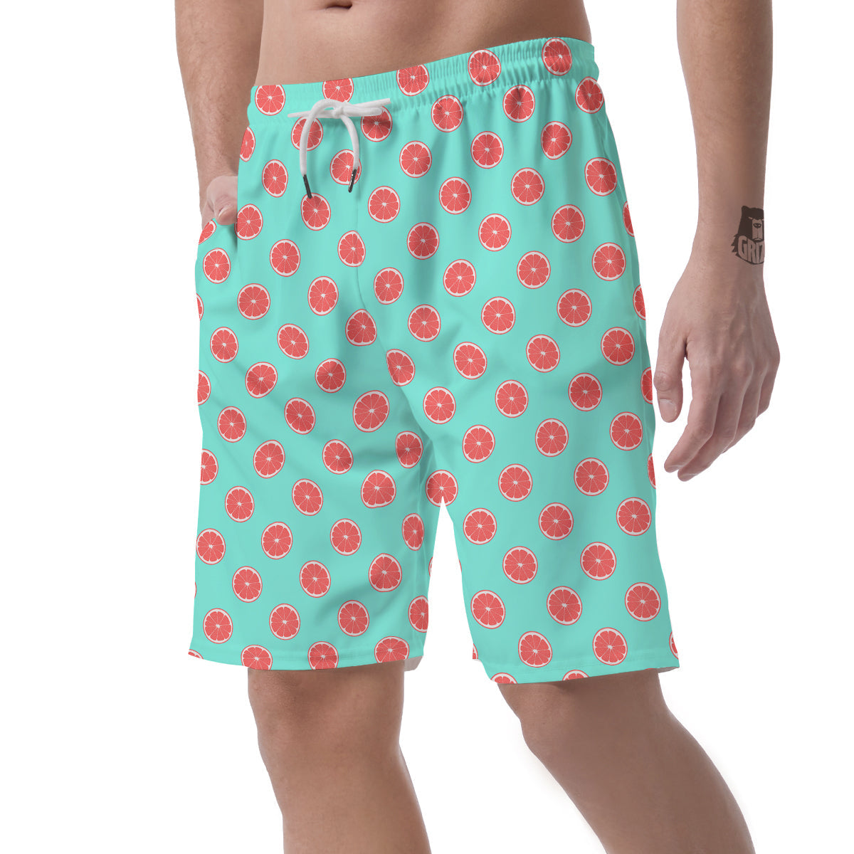 Blue And Pink Grapefruit Sliced Print Pattern Men's Shorts-grizzshop
