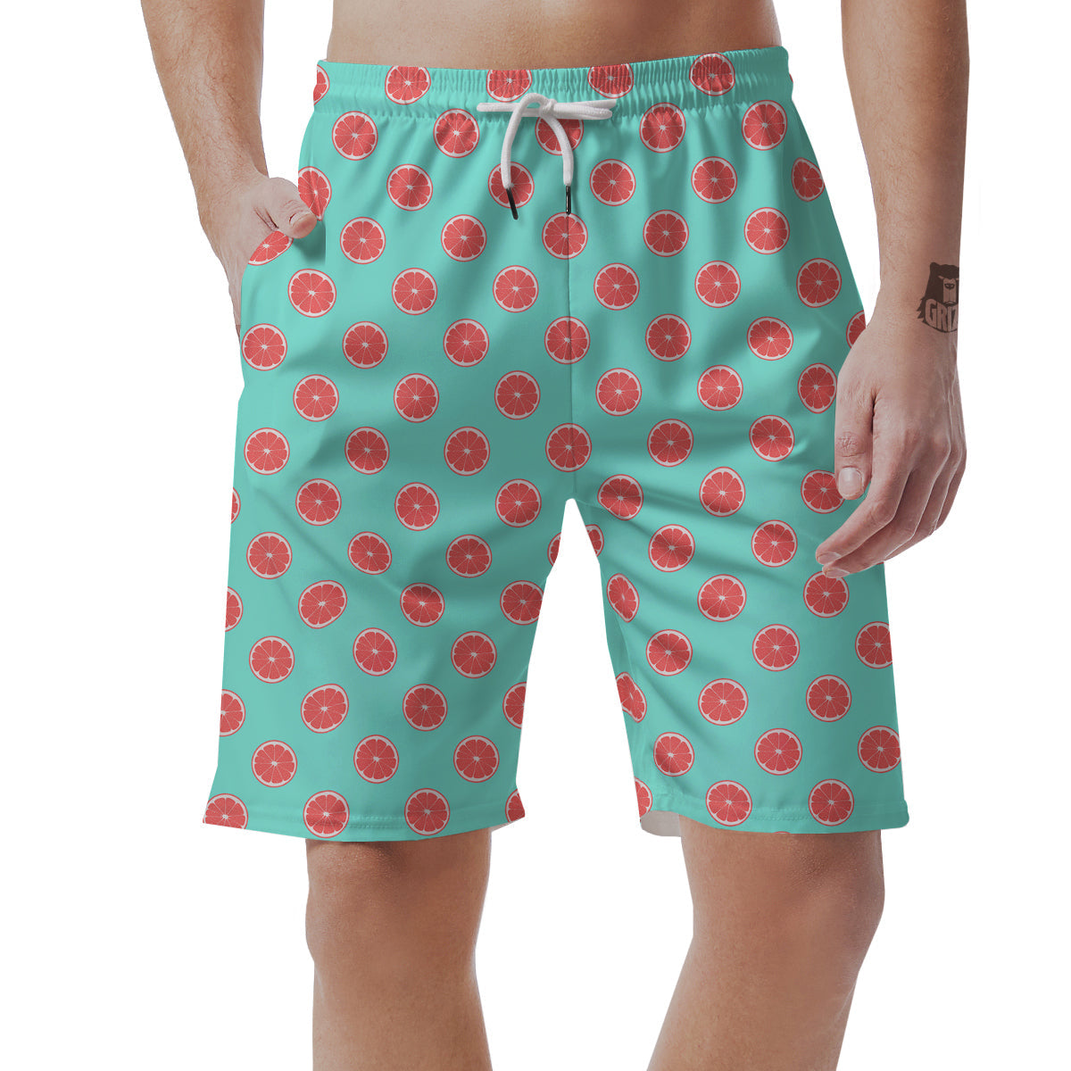 Blue And Pink Grapefruit Sliced Print Pattern Men's Shorts-grizzshop