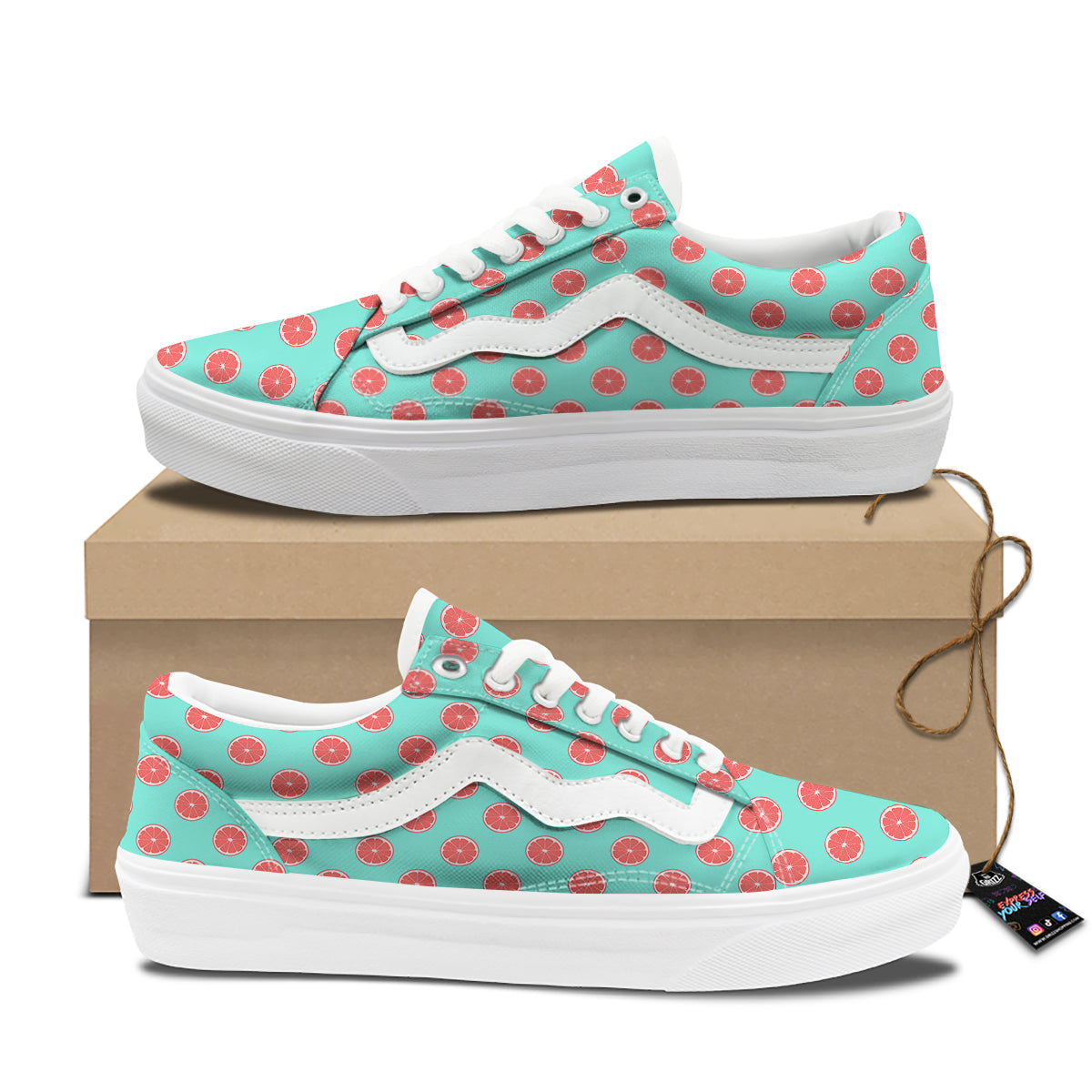 Blue And Pink Grapefruit Sliced Print Pattern Skate Shoes-grizzshop