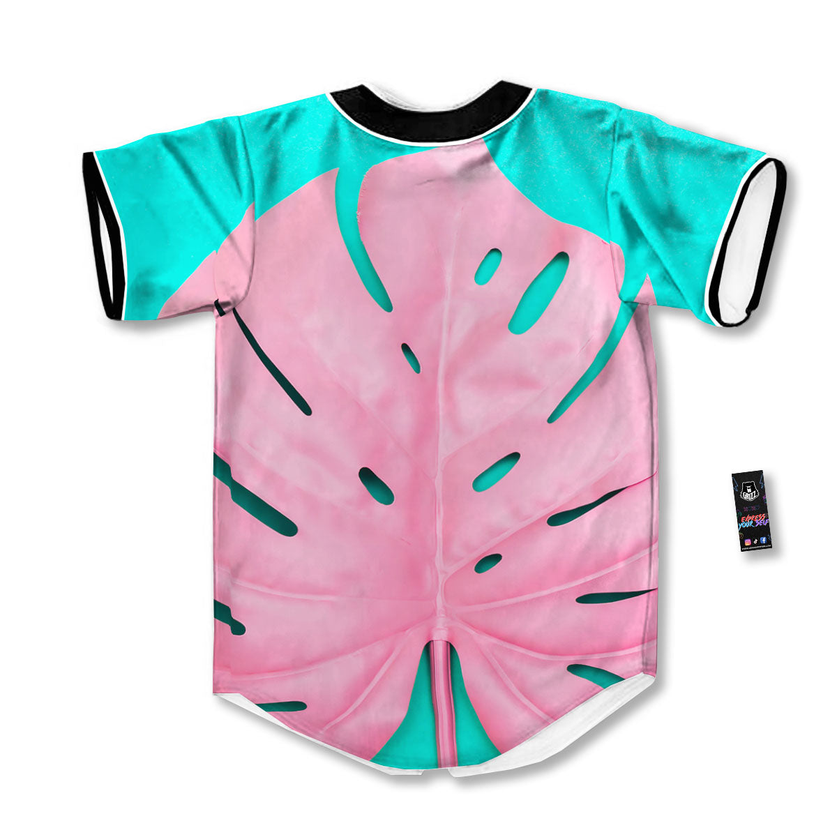 Blue And Pink Tropical Palm Leaf Print Baseball Jersey-grizzshop