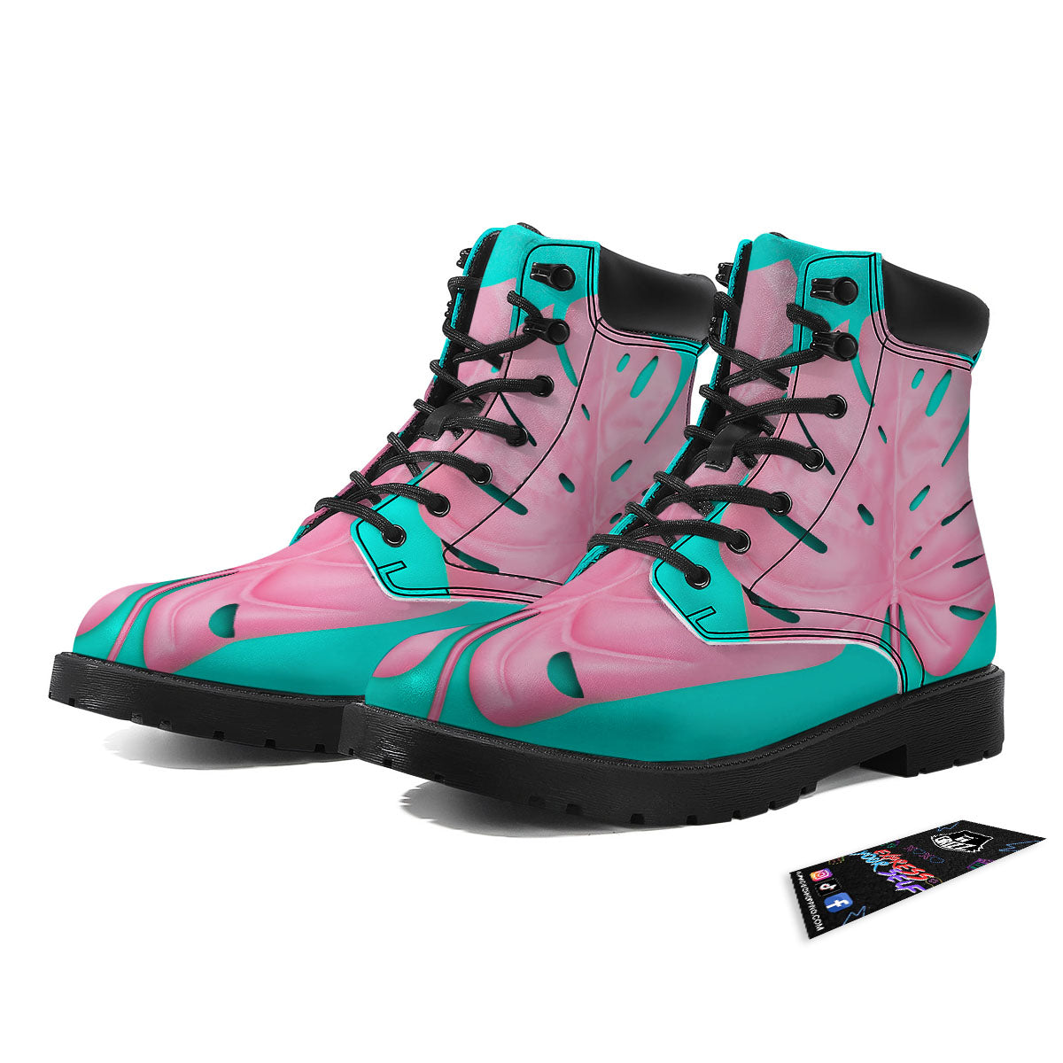 Blue And Pink Tropical Palm Leaf Print Boots-grizzshop