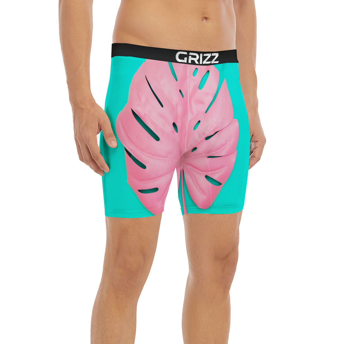 Blue And Pink Tropical Palm Leaf Print Boxer Briefs-grizzshop
