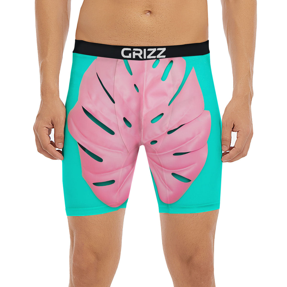 Blue And Pink Tropical Palm Leaf Print Boxer Briefs-grizzshop