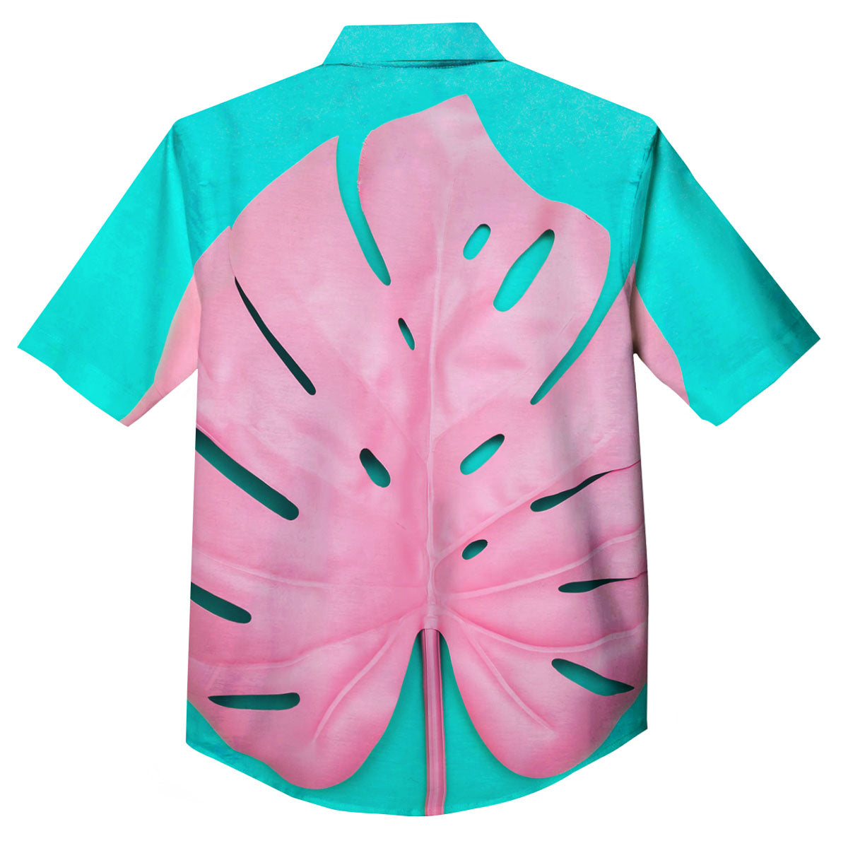Blue And Pink Tropical Palm Leaf Print Button Up Shirt-grizzshop