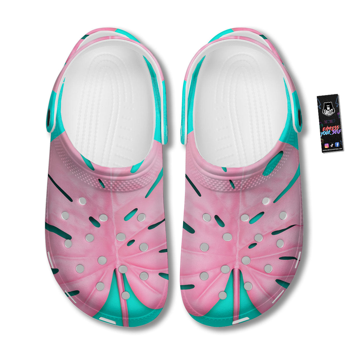Blue And Pink Tropical Palm Leaf Print Clog-grizzshop