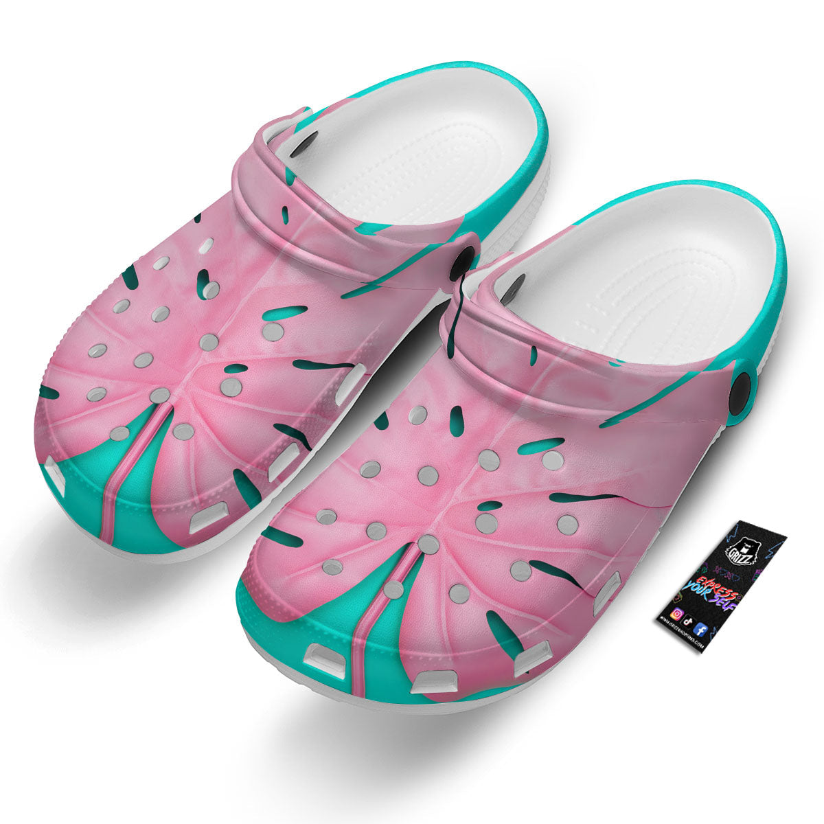 Blue And Pink Tropical Palm Leaf Print Clog-grizzshop